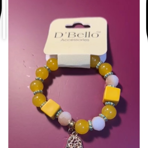D’Bello Accessories Yellow and Gold Beaded Bracelet with Hamsa Hand Charm - Picture 9 of 12
